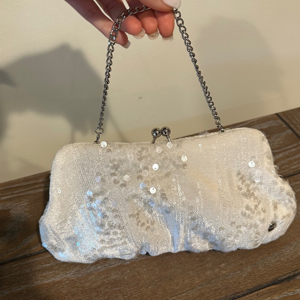 Olga Berg White Sequin Clutch